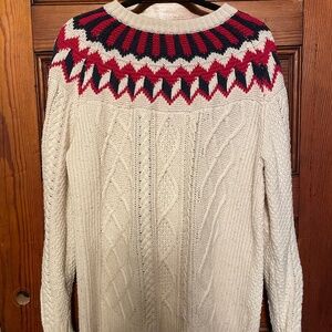 J.Crew Cable Knit Sweater Womens Large Ivory Pullover Fair Isle L